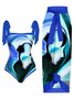 Printing Square Neck Abstract Vacation One Piece With Cover Up