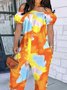 Gradient Pattern Casual Cold Shoulder Jumpsuit
