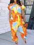 Gradient Pattern Casual Cold Shoulder Jumpsuit