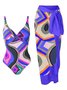 Casual Abstract Printing V Neck One Piece With Cover Up