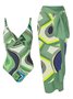Casual Abstract Printing V Neck One Piece With Cover Up