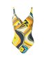 Casual Abstract Printing V Neck One Piece With Cover Up