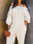 Vacation Cold Shoulder Long sleeve Plain Jumpsuit