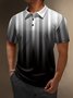 Casual Art Collection Gradient Striped Geometric Pattern Lapel Short Sleeve Polo Print Top