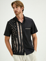 Mens American Flag Print Lapel Loose Short Sleeve Trendy Hawaiian Shirt