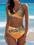 Vacation V Neck Printing Leopard Bikini
