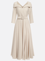 Off White V Neck Ruched Maxi A-Line Dress With Belt