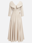 Off White V Neck Ruched Maxi A-Line Dress With Belt