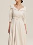 Off White V Neck Ruched Maxi A-Line Dress With Belt