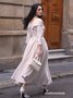 Off White V Neck Ruched Maxi A-Line Dress With Belt