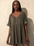 Brown V Neck Casual Paneled Jersey T-shirt