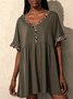 Brown V Neck Casual Paneled Jersey T-shirt