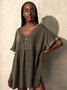 Brown V Neck Casual Paneled Jersey T-shirt