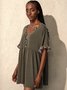 Brown V Neck Casual Paneled Jersey T-shirt