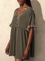 Brown V Neck Casual Paneled Jersey T-shirt