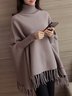 Mostata Knitted Casual Plain Fringed Batwing Poncho