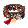 Mostata 3 Pcs/set Bohemian Multilayer Beads Bracelet Wood Elastic Bracelet with Tassel Pendant Gift for Her