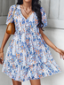 Regular Fit Vacation floral V Neck Short Sleeve Woven Dress