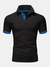 Casual Style Basic Series Contrast Color Element Lapel Short-Sleeved Polo Top
