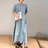 Solid Loosen Elegant Short Sleeve Woven Dress