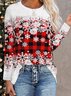 Christmas Plaid Snowflake Crew Neck Loose T-Shirt