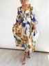 Vacation Floral  Print Long Sleeve V Neck Dress