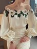 Crew Neck Elegant Long Sleeve Floral Blouse