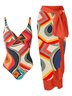 Casual Abstract Printing V Neck One Piece With Cover Up