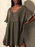Brown V Neck Casual Paneled Jersey T-shirt